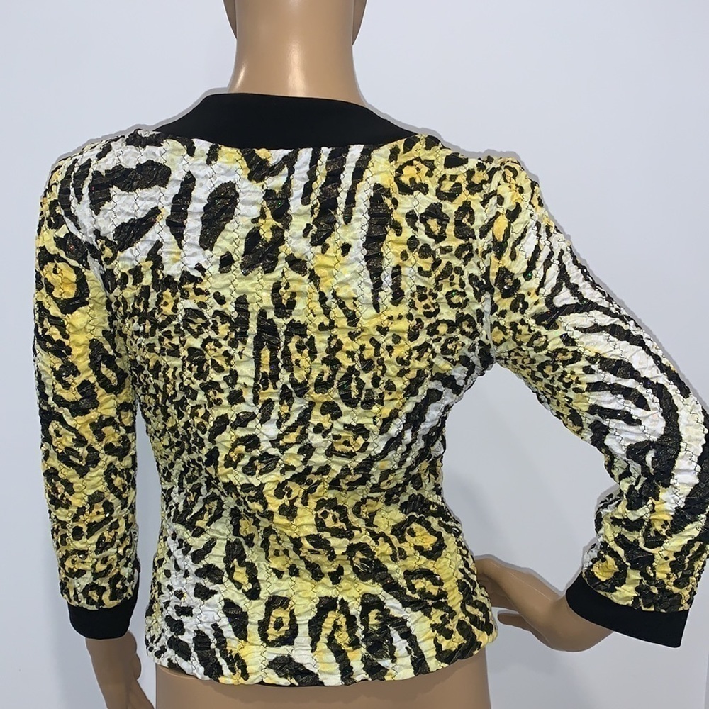 JOSEPH RIBKOFF Yellow tiger Animal Print Zip Up Dressy Sequin Jacket size 8 - Picture 9 of 15